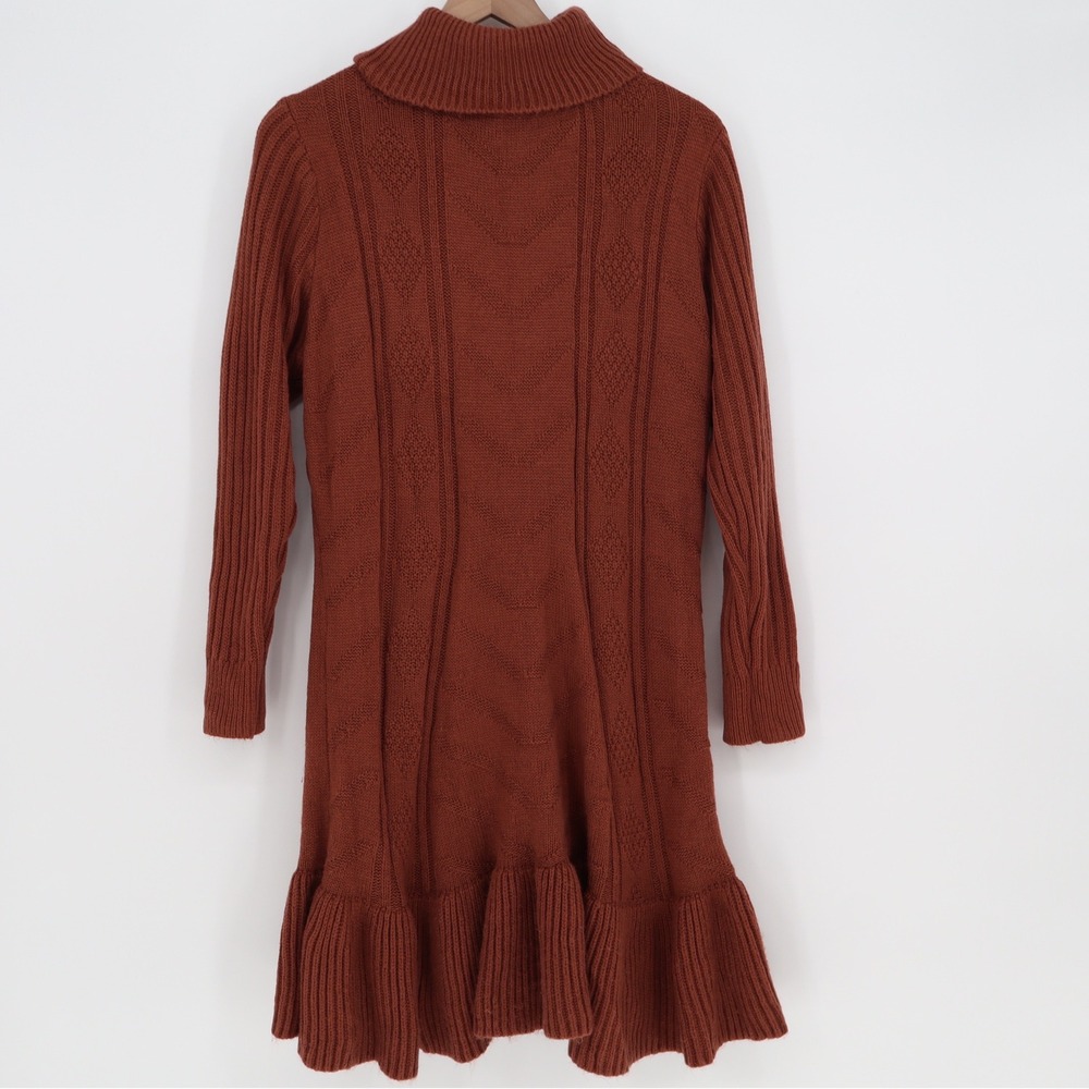SHEIN Sweater Dress Womens 1XL Curve Rust Brown Cable Knit Ruffle Hem Excellent